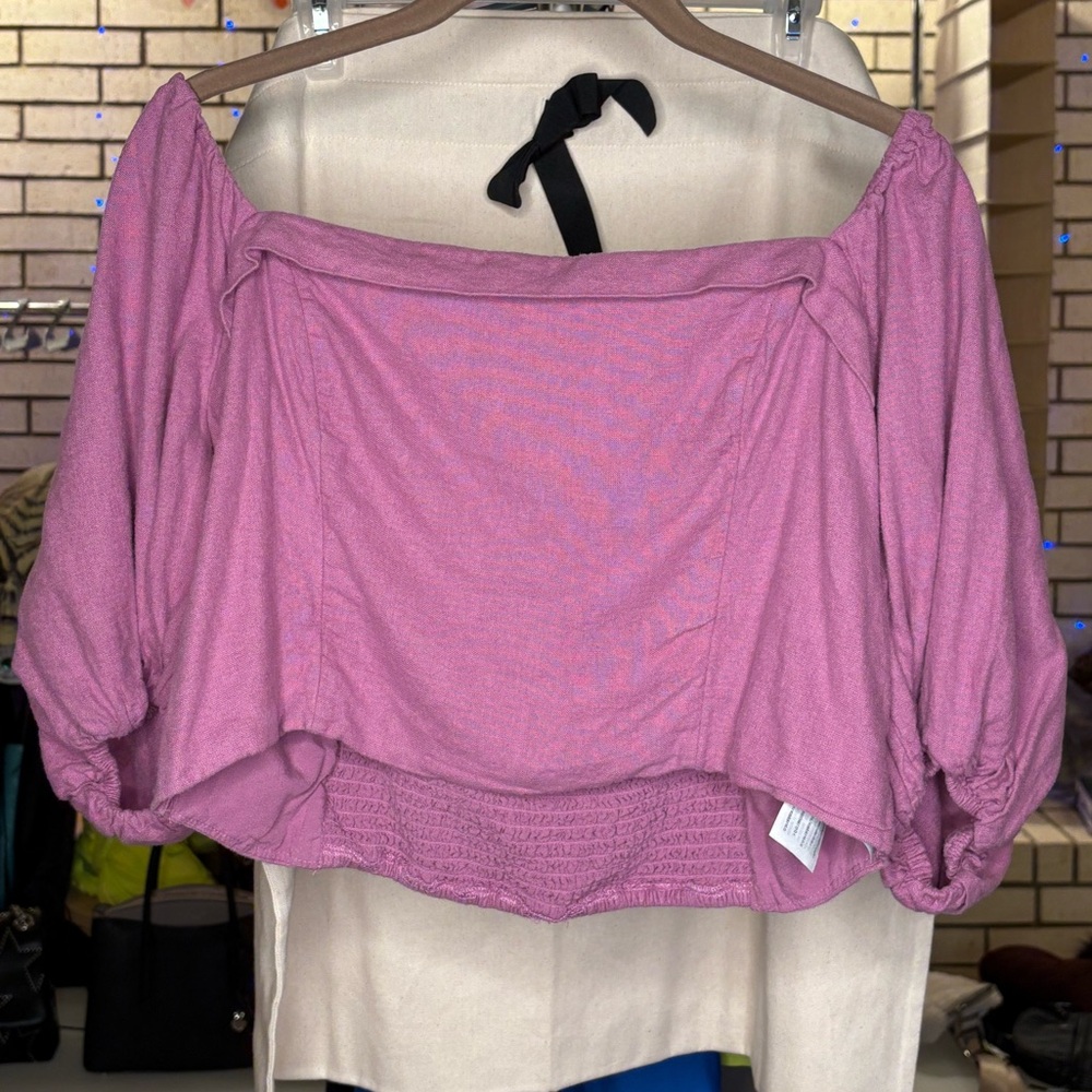💥Abercrombie & Fitch - Lilac Puff Sleeve Smocked Back Crop Top - Size XL